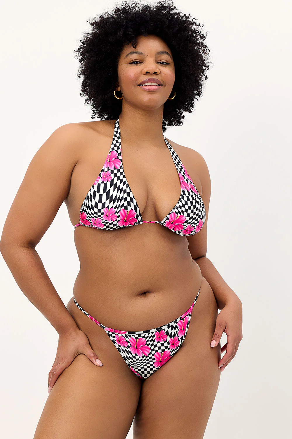 Harmony Shine Thong Bikini Bottom - Black Morrison Hibiscus - Image 3
