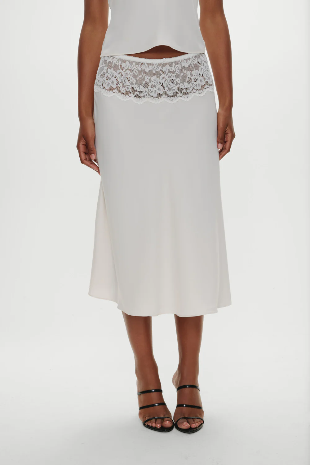 Harper Satin Lace Midi Skirt - Heaven