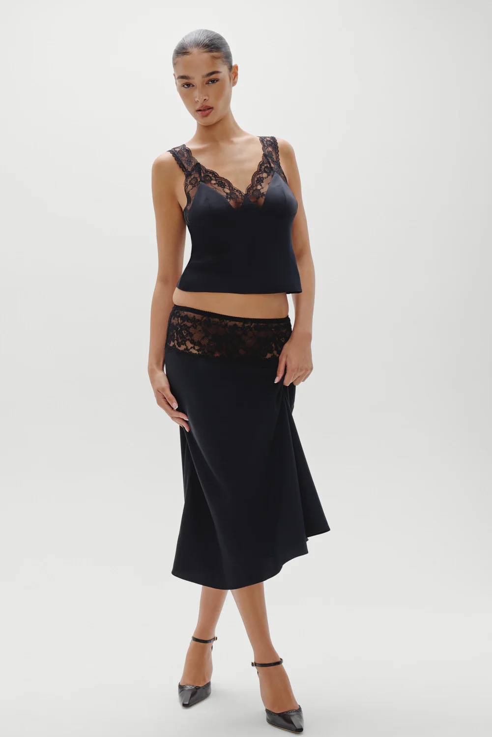 Harper Satin Midi Skirt - Black - Image 2