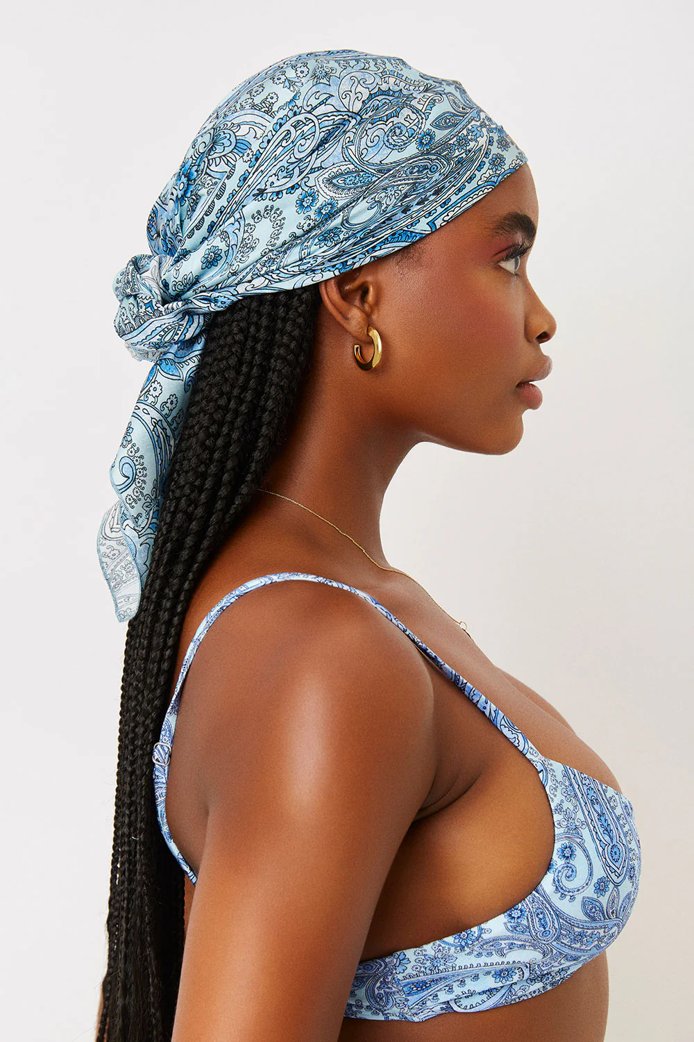 Heidi Silk Head Scarf - Blue Paisley - Image 3