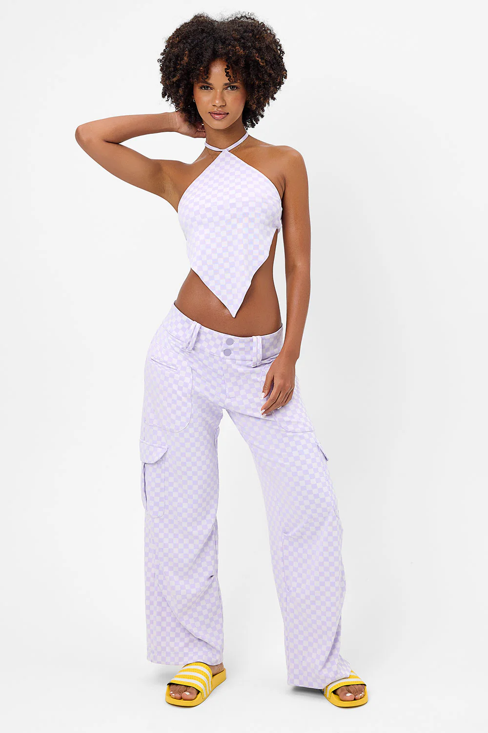 Hennie Checkered Halter Bikini Top - Purple Check - Image 4