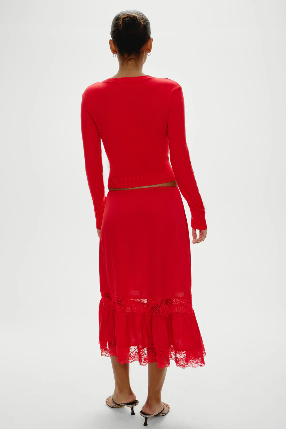 Hideaway Satin Slip Midi Skirt - Cherry - Image 4