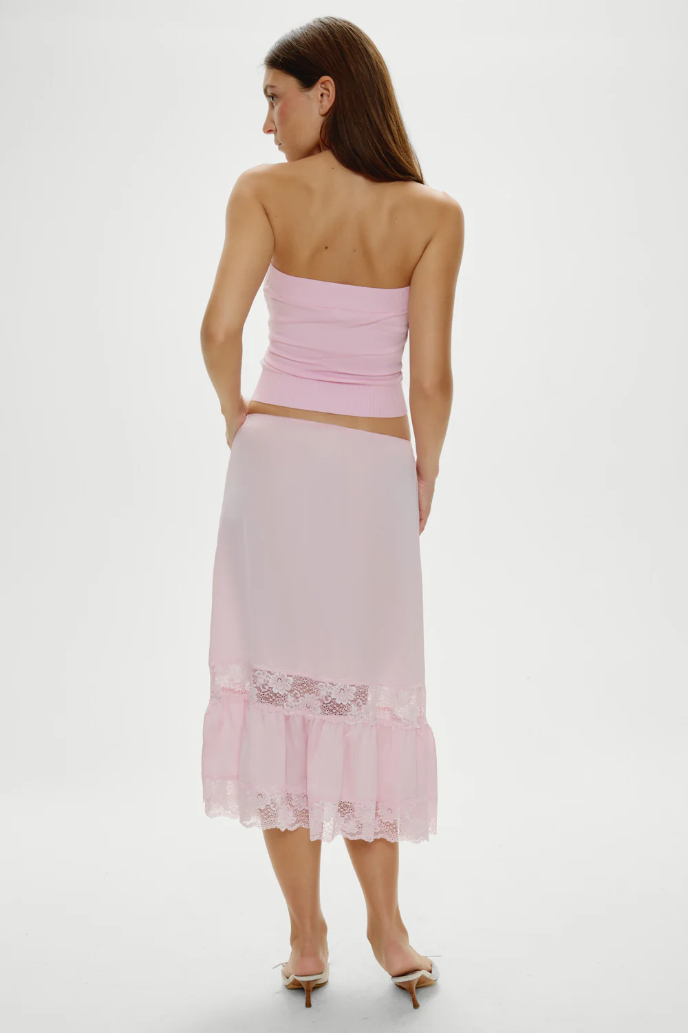 Hideaway Satin Slip Midi Skirt - Strawberries & Cream - Image 4