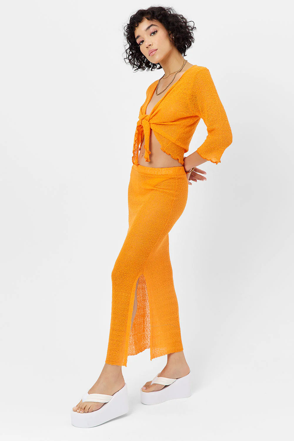 Hilary Knit Cardigan Sweater - Orange Novelty - Image 3