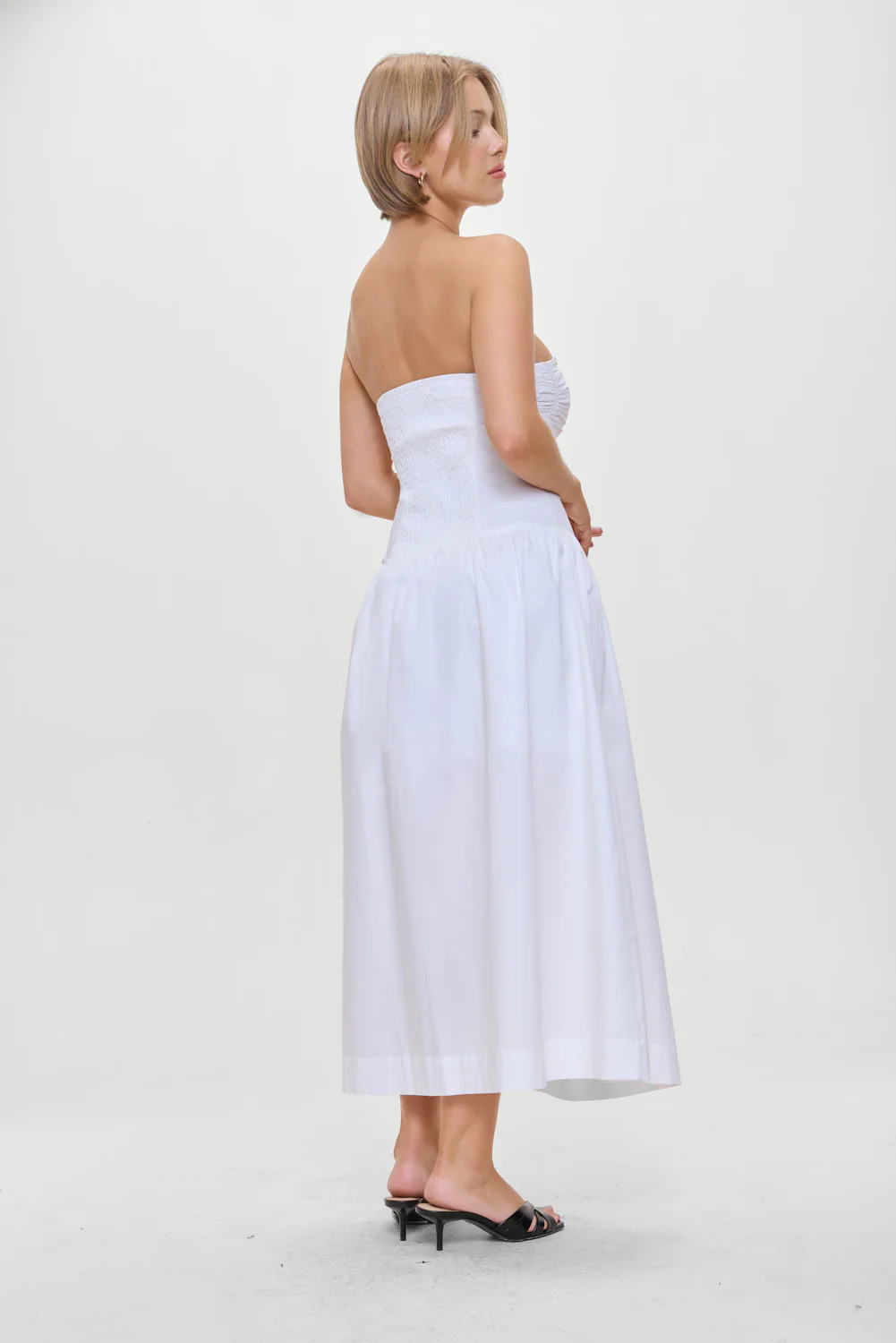 Horizon Strapless Collared Midi Dress - White - Image 3