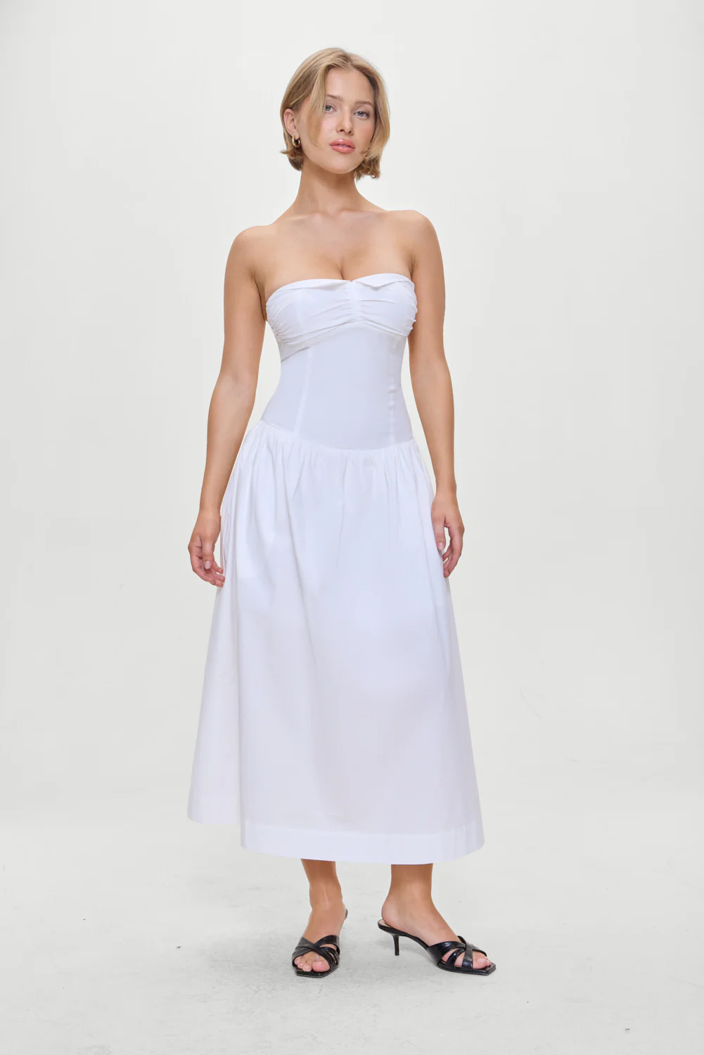 Horizon Strapless Collared Midi Dress - White - Image 5