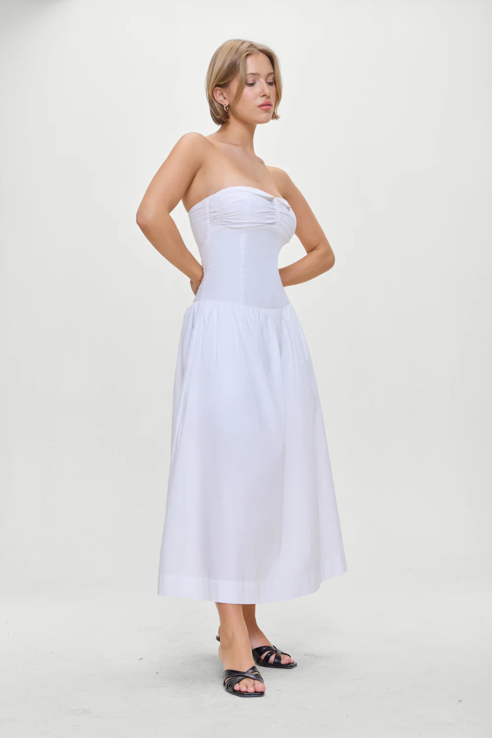 Horizon Strapless Collared Midi Dress - White - Image 6