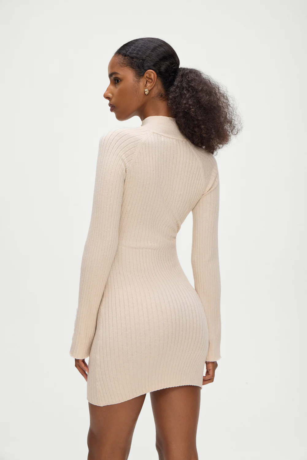 Isla Long Sleeve Mini Dress - Cream - Image 8
