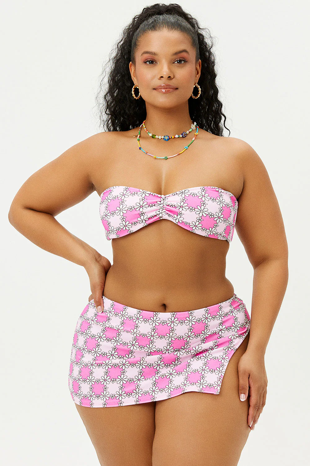 Jeanette Terry Strapless Bikini Top - Pink Daisy - Image 2
