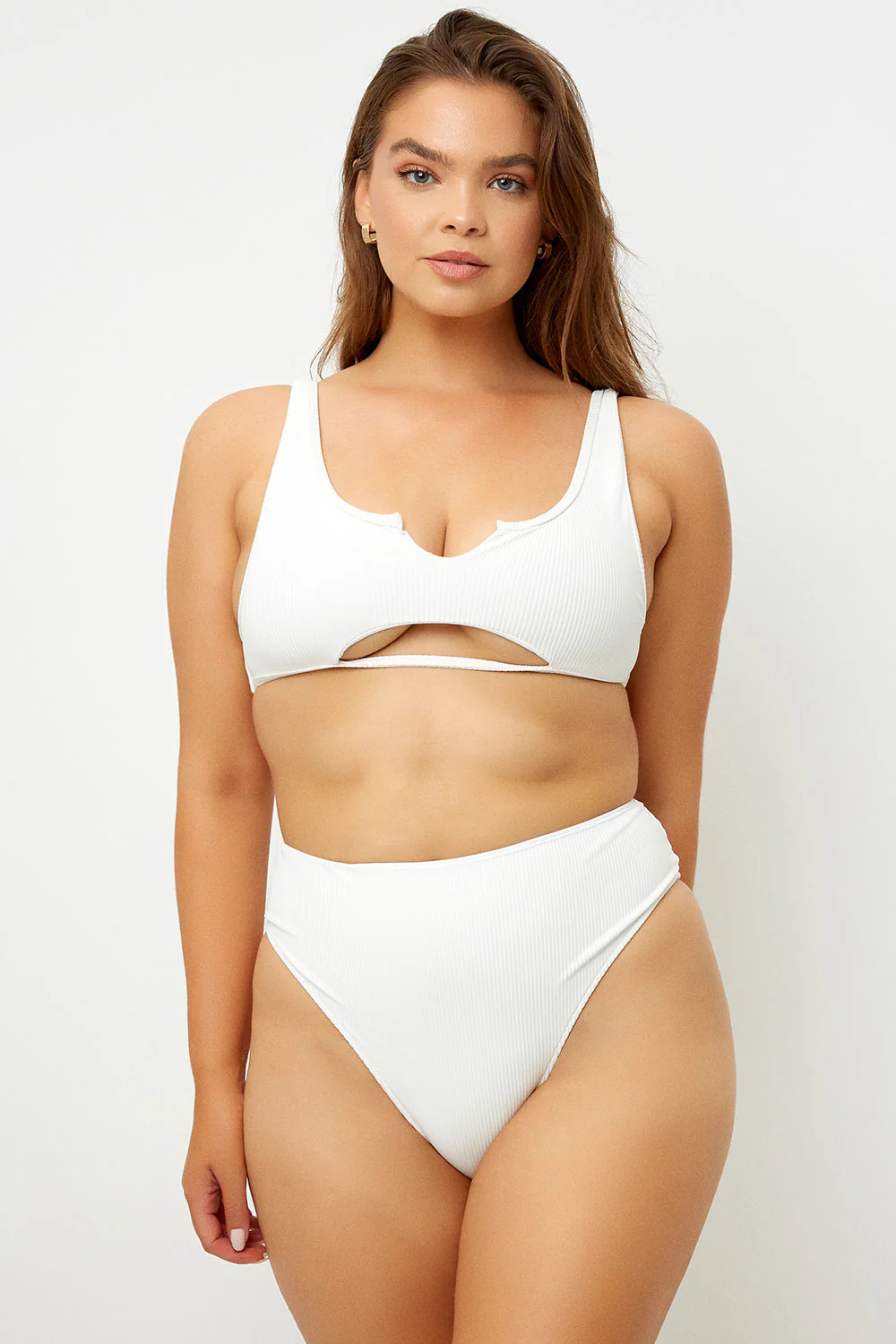 Jenna Ribbed High Waist Bikini Bottom - White - Image 3