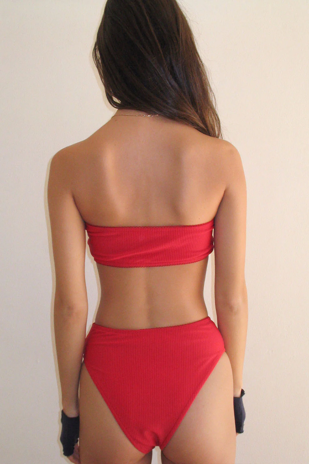 Jenna Ribbed High Waist Bikini Bottom - Crimson - Image 2