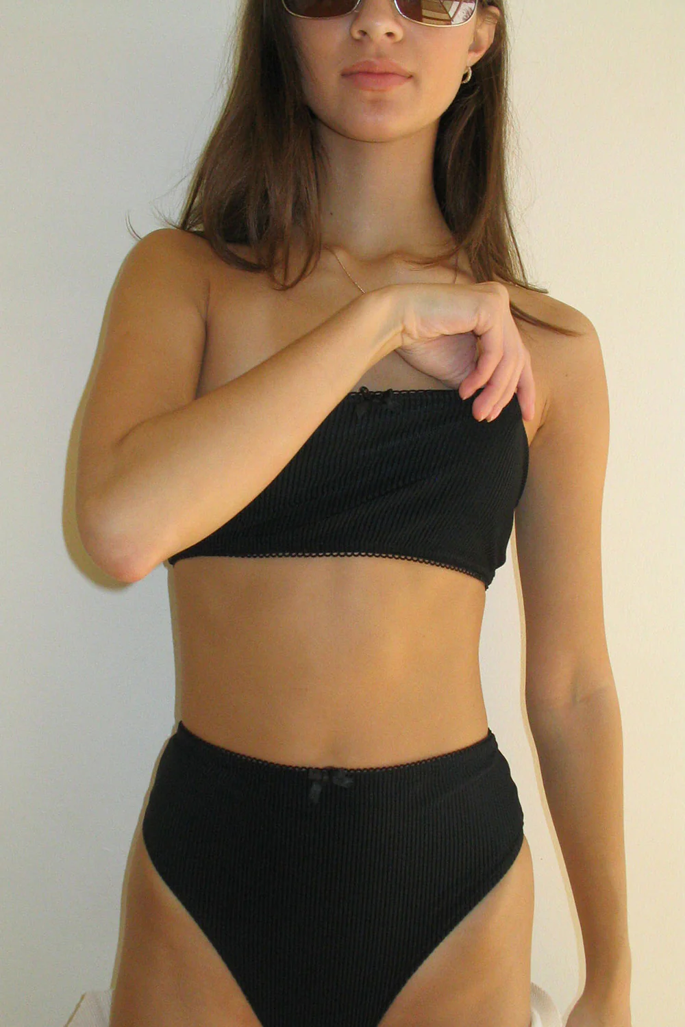 Jenna Ribbed High Waist Bikini Bottom - Midnight - Image 2