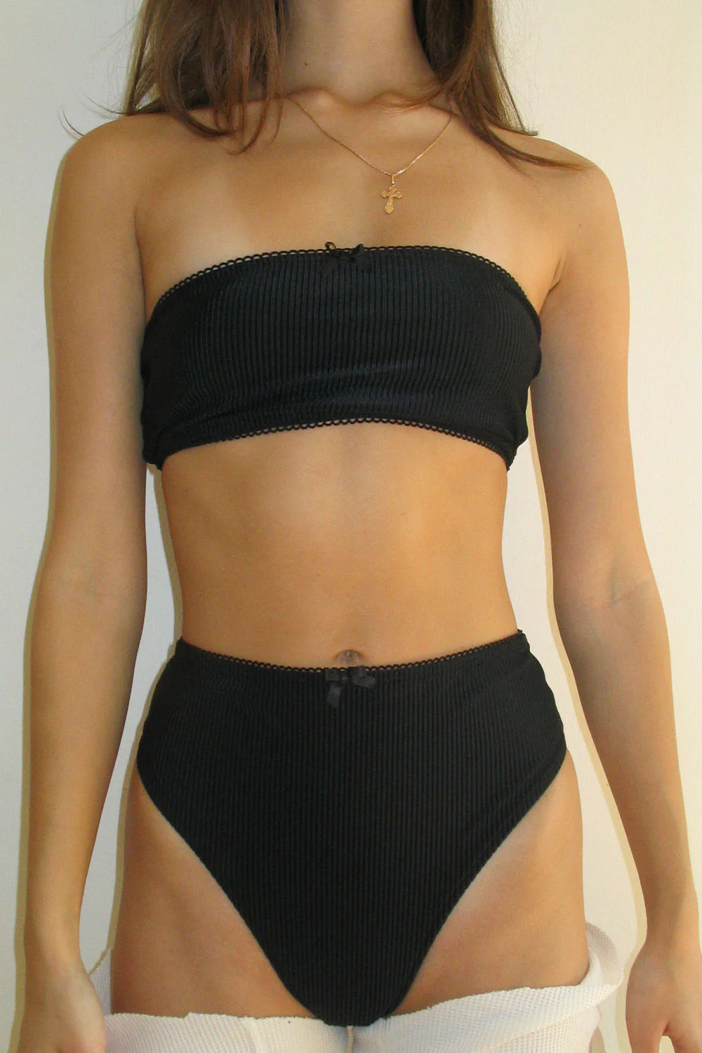 Jenna Ribbed High Waist Bikini Bottom - Midnight - Image 3