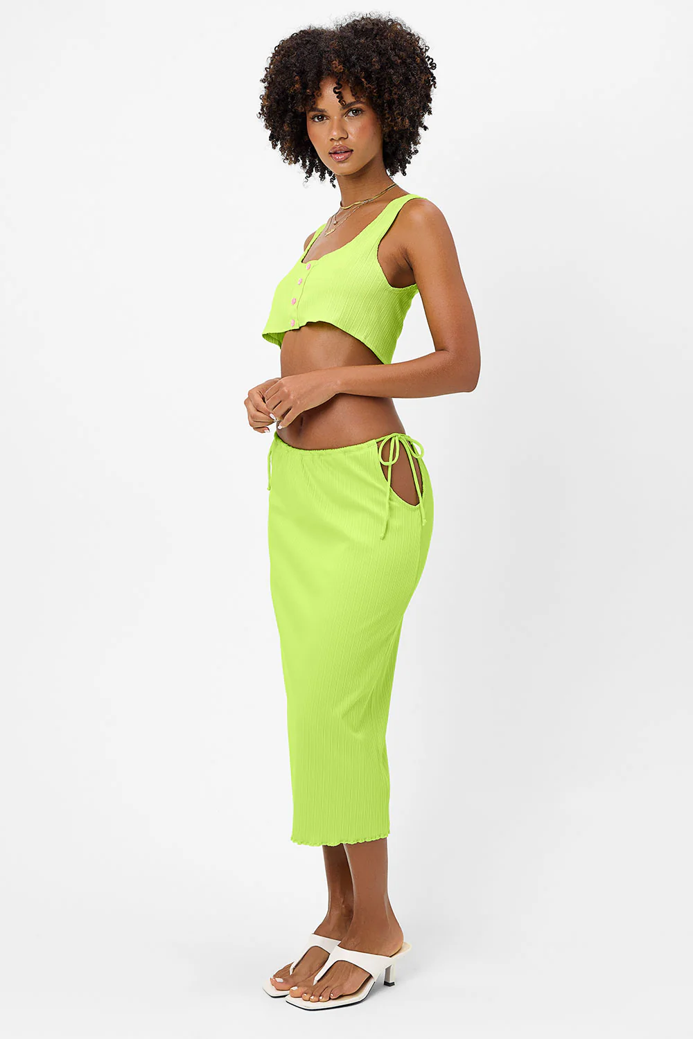 Jenny Plissé Midi Skirt - Kiwi - Image 2