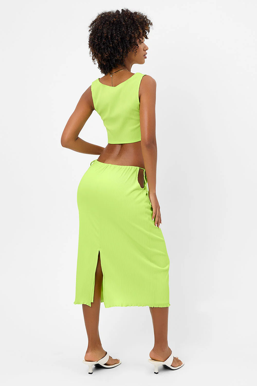 Jenny Plissé Midi Skirt - Kiwi - Image 3