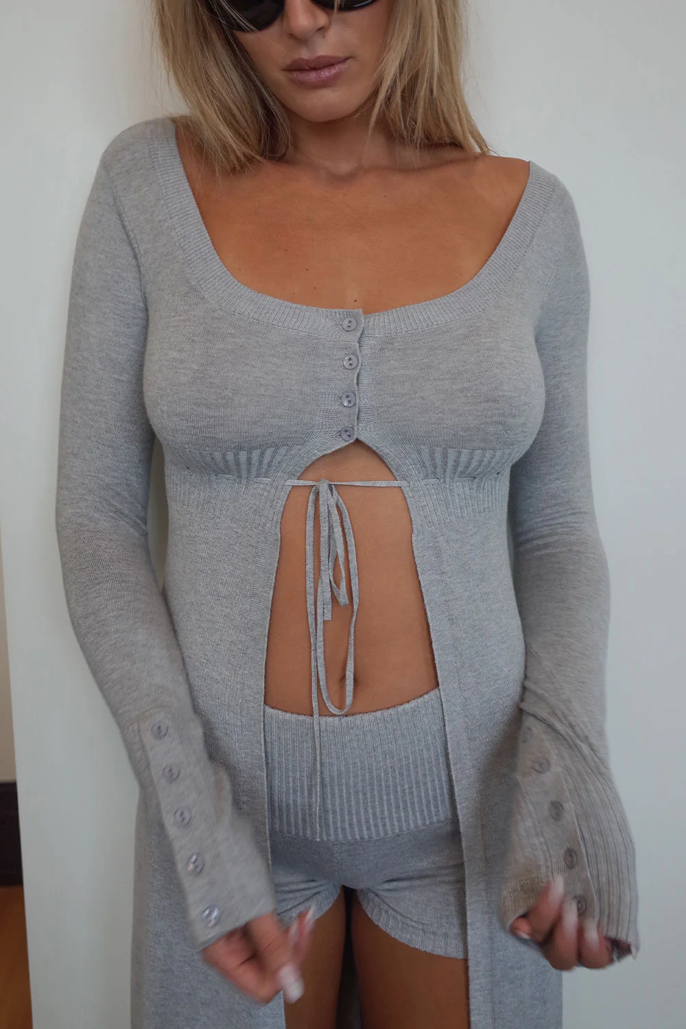 Jewel Lightweight Knit Midi Cardigan - Heather Grey - Image 2