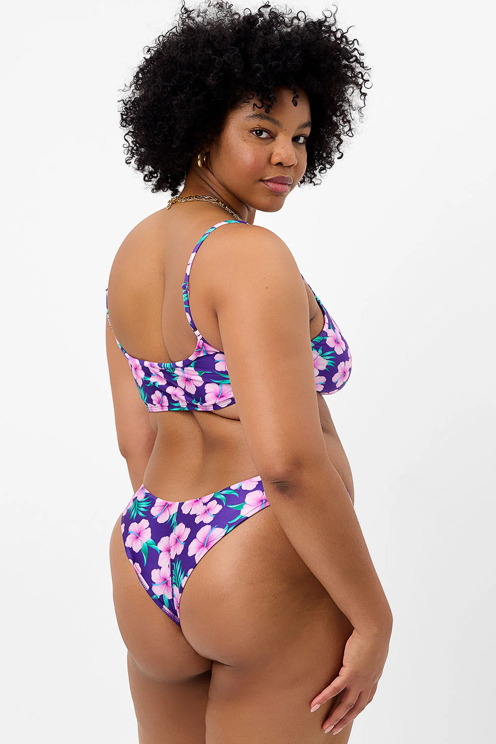 Katarina Shine Cheeky Bikini Bottom - Purple Hibiscus - Image 3