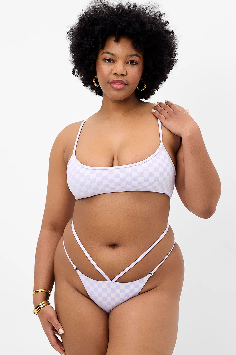 Layla Checkered String Bikini Bottom - Purple Check - Image 4