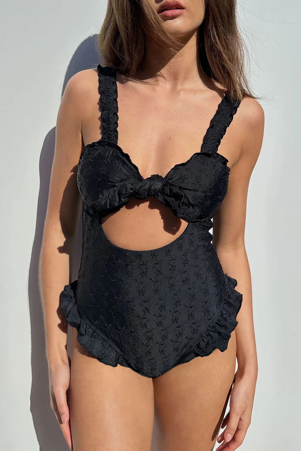 Lucia Eyelet Cut Out One Piece Swimsuit - Black - Image 5