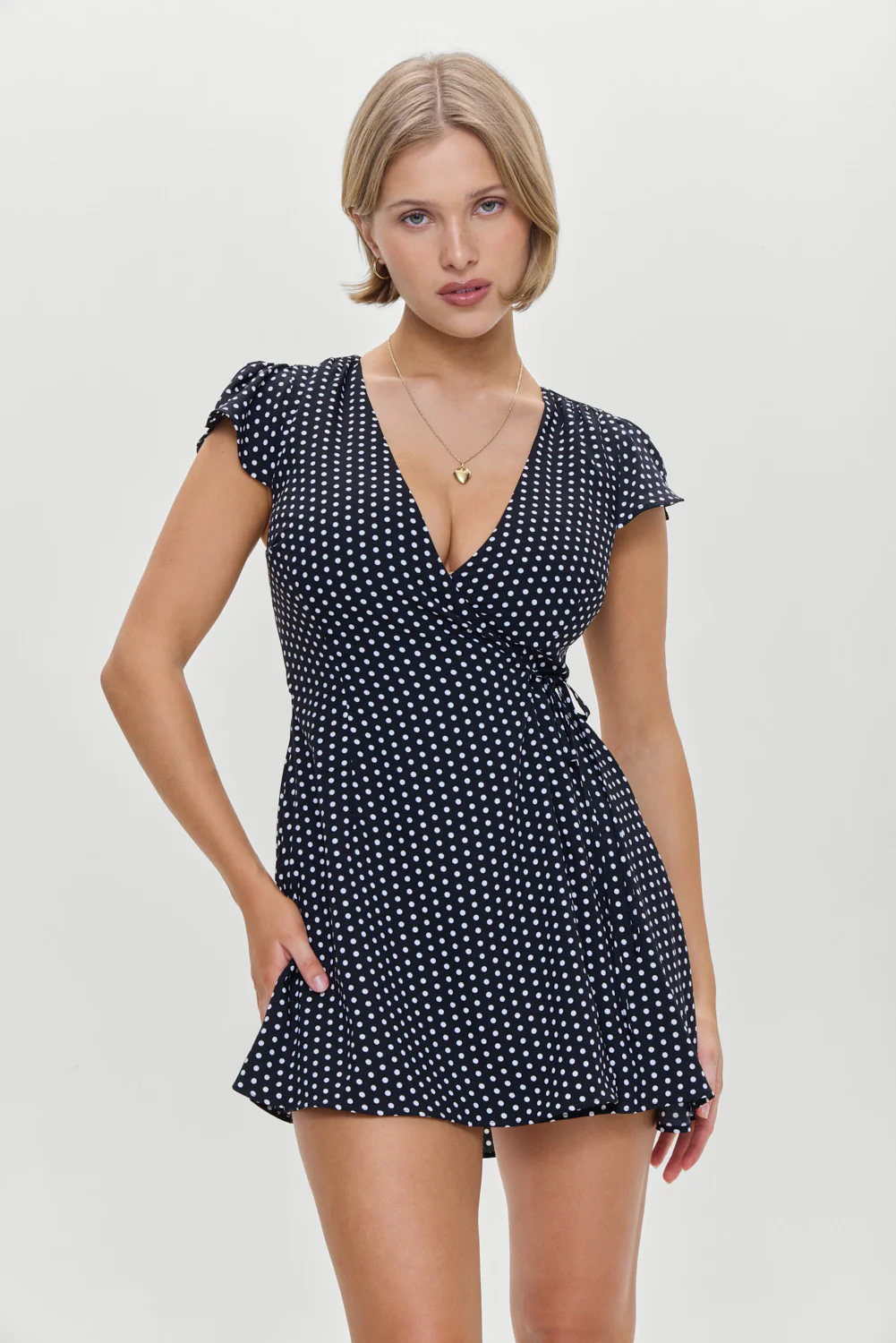 Lucy Wrap Mini Dress - Classic Polka Dot - Image 2