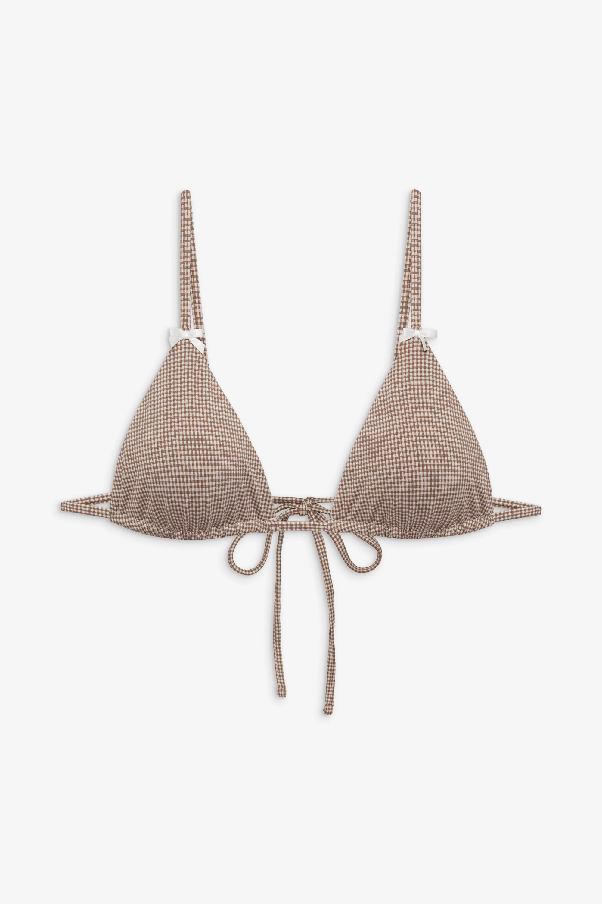 Lumia Gingham Triangle Bikini Top - Brown Gingham - Image 3
