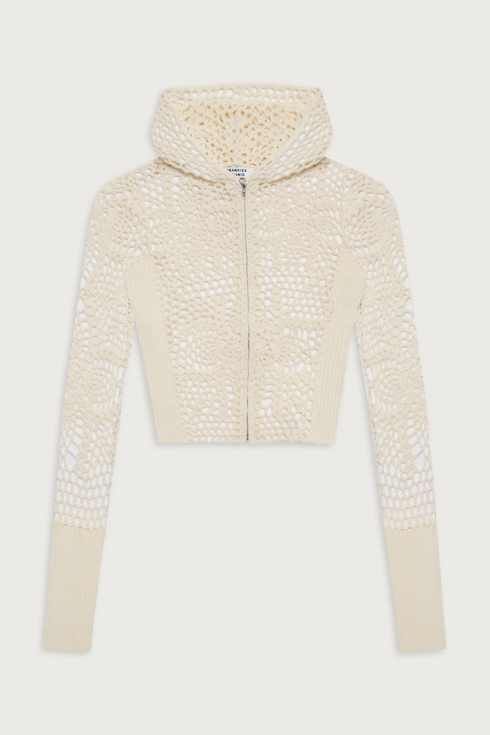 Lyla Crochet Zip Up Hoodie - White - Image 3