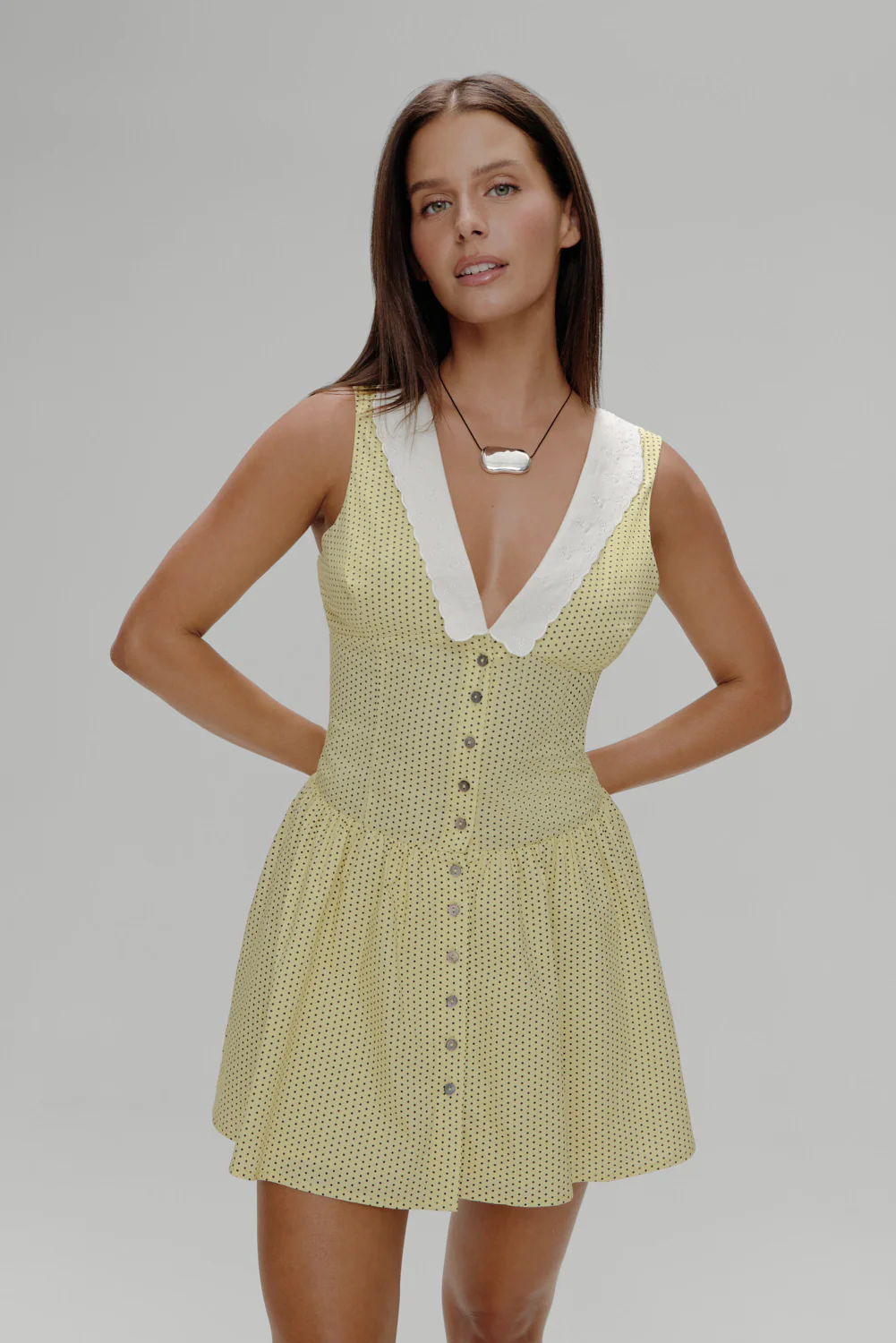 Marley Cotton Mini Dress - Lemon Dot - Image 6