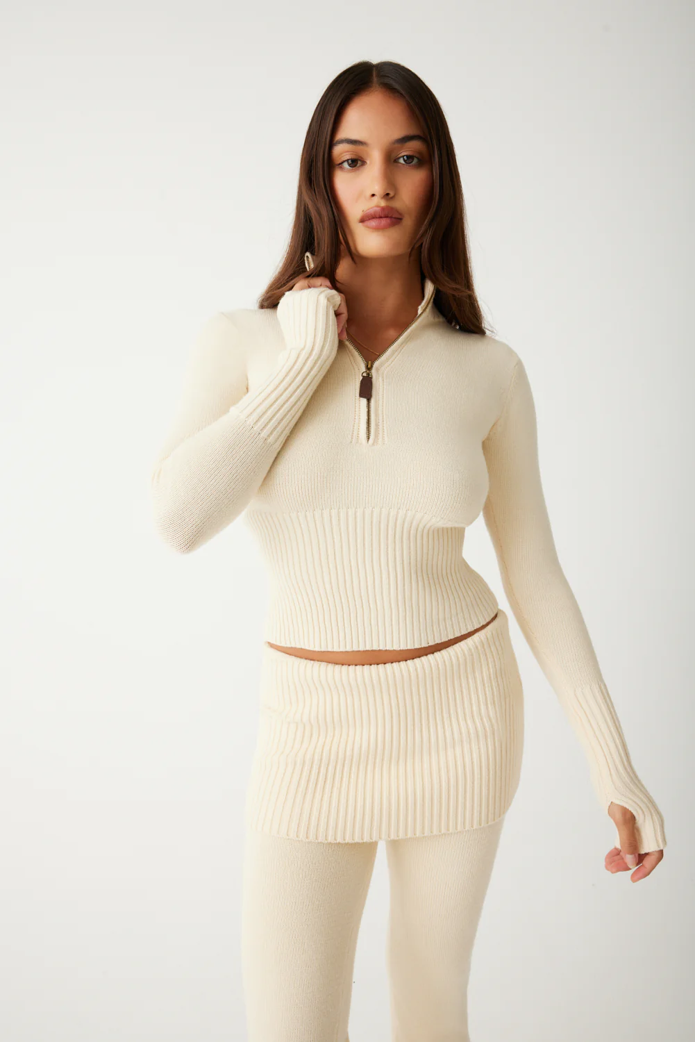 Maverick Cloud Knit Half Zip Sweater - French Vanilla - Image 4