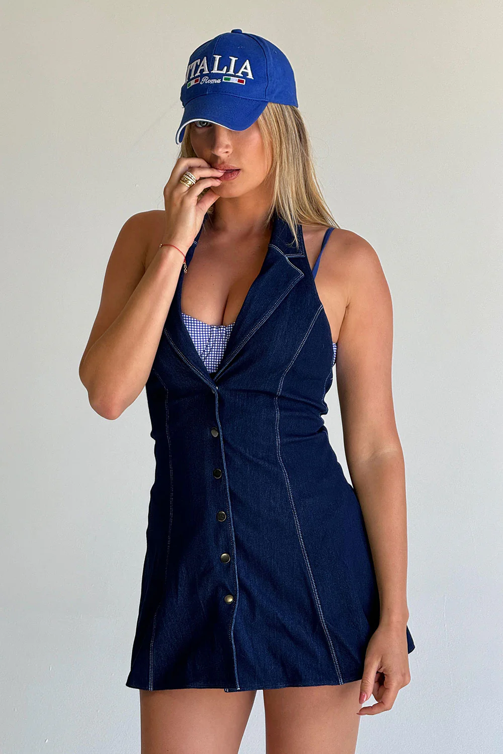 Moonlight Denim Halter Dress - Blue Denim - Image 2