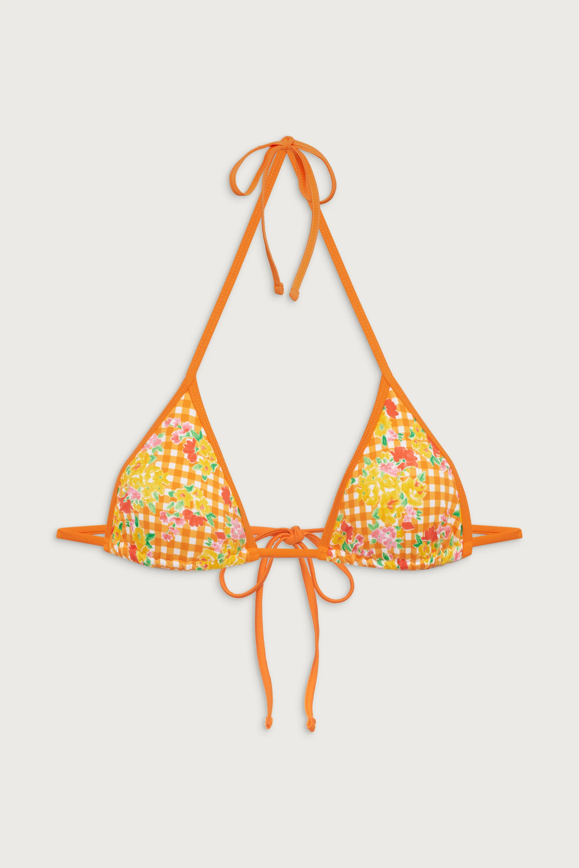 Nick Floral Triangle Bikini Top - Marigold Gingham - Image 3