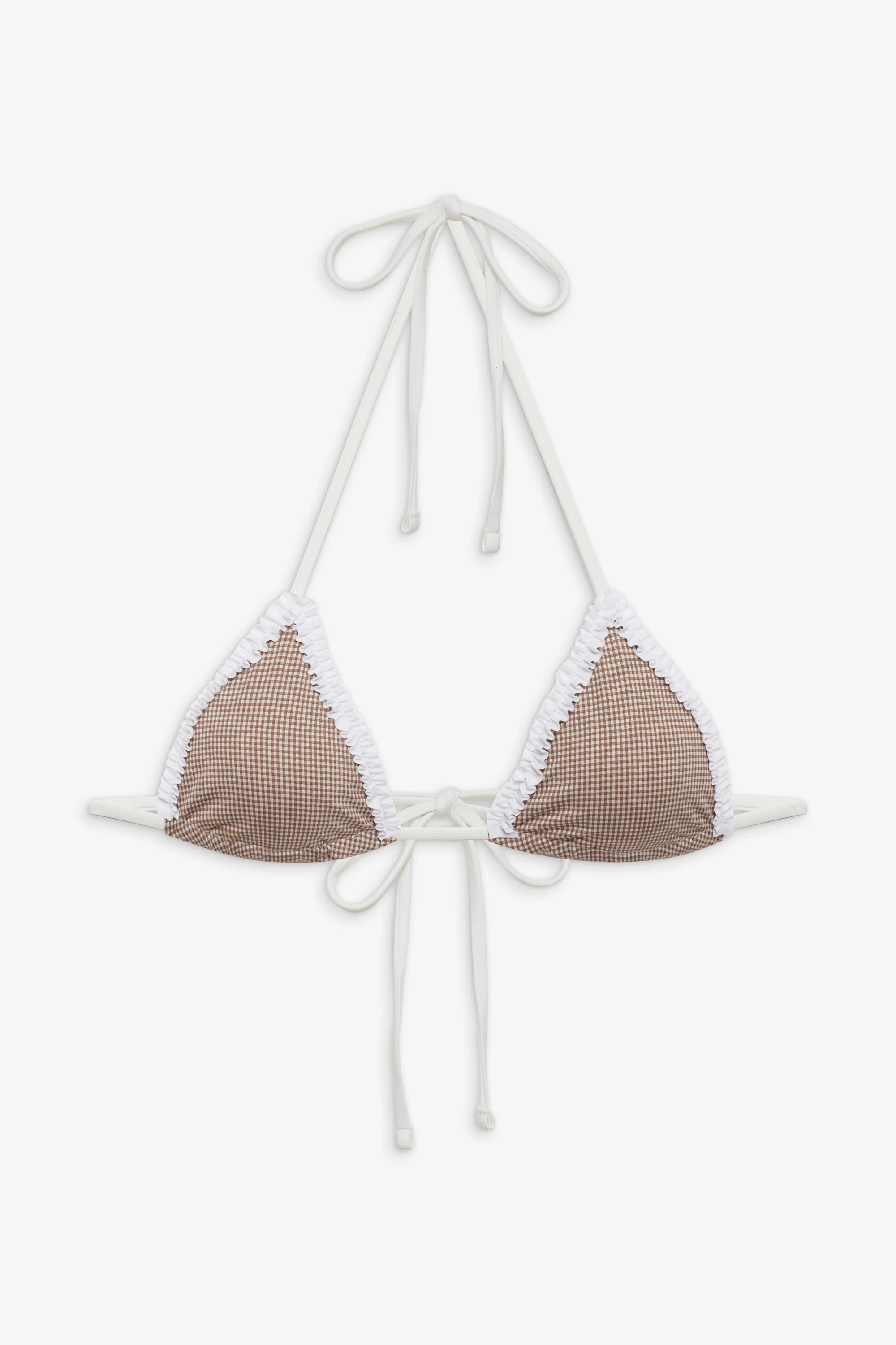 Nick Gingham Triangle Bikini Top - Brown Gingham - Image 3