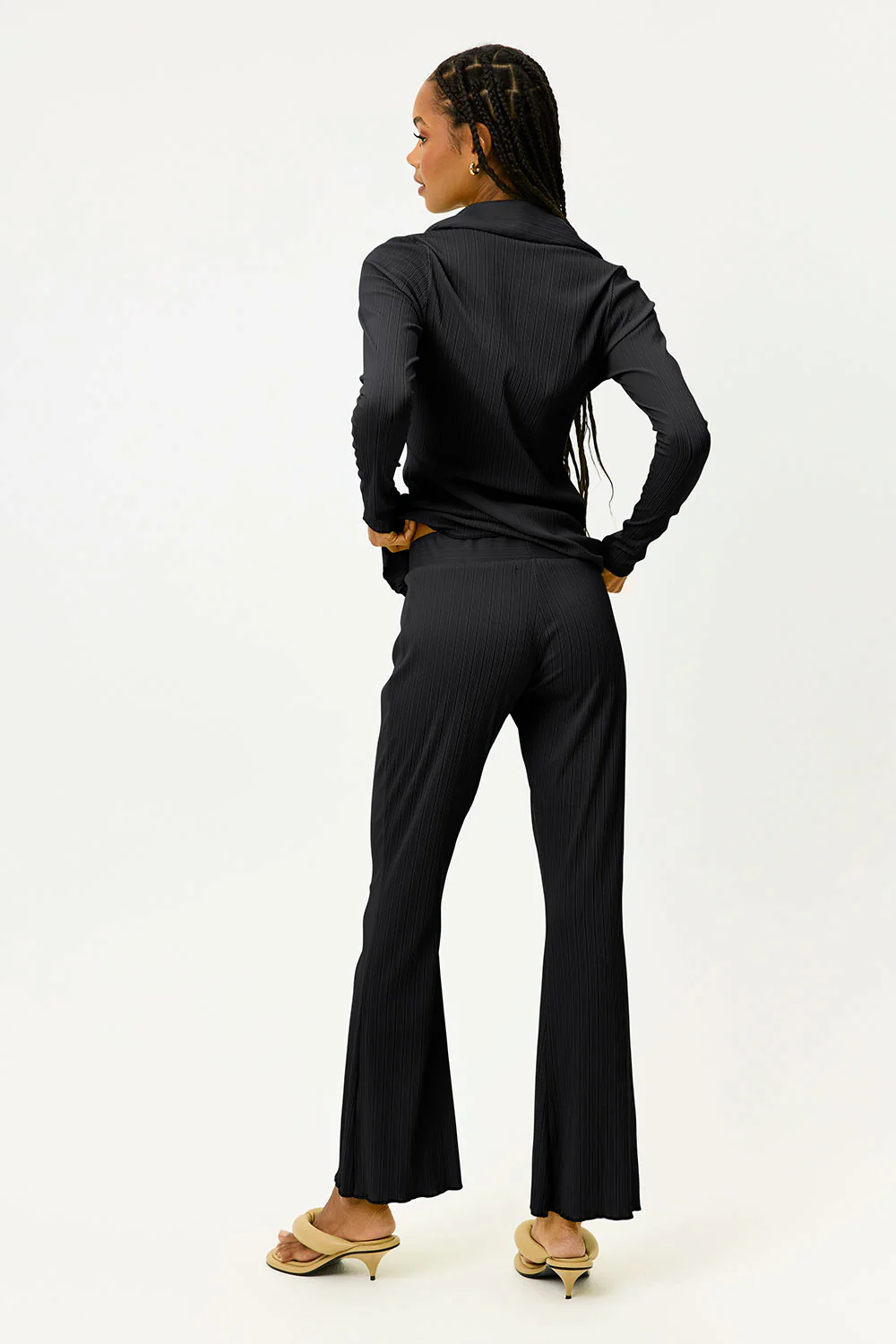 Nova Plissé Long Sleeve Button Up - Black - Image 3