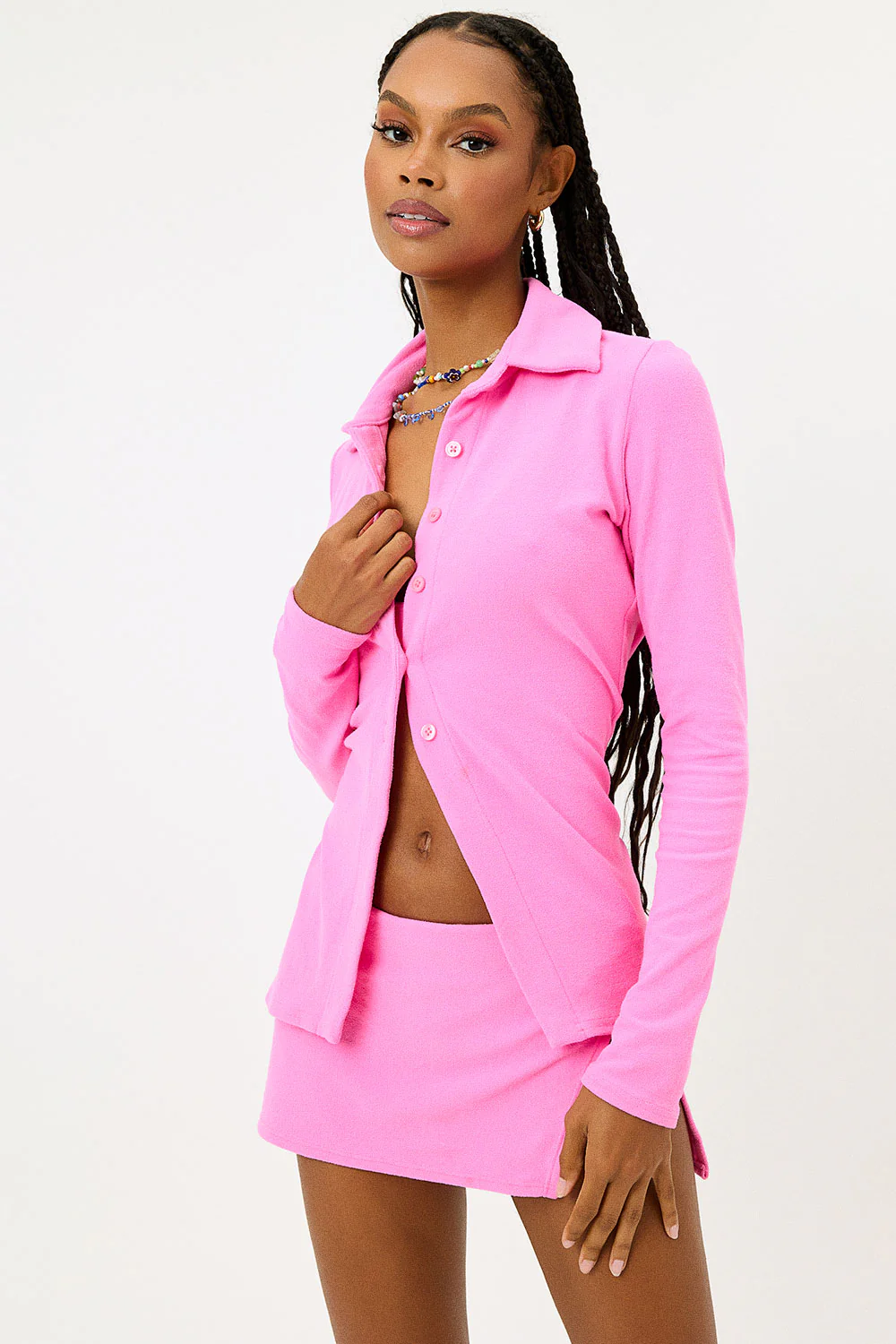 Nova Terry Long Sleeve Button Up - Blushing - Image 2