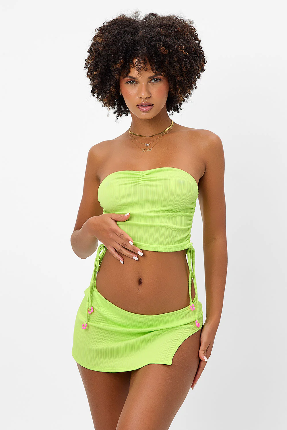 Paloma Plissé Strapless Bikini Top - Kiwi - Image 2