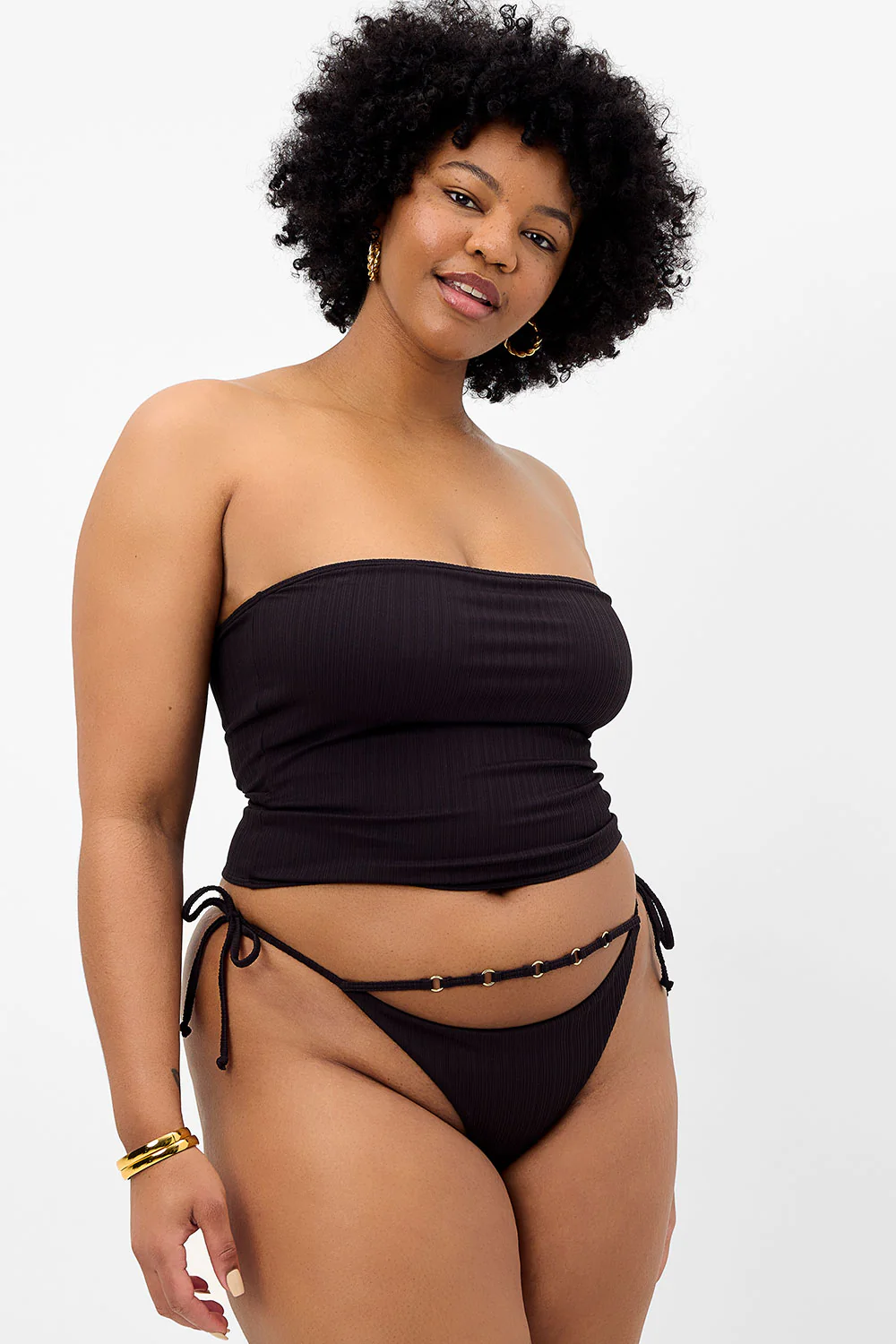Peace Plissé Strapless Bikini Top - Black - Image 2
