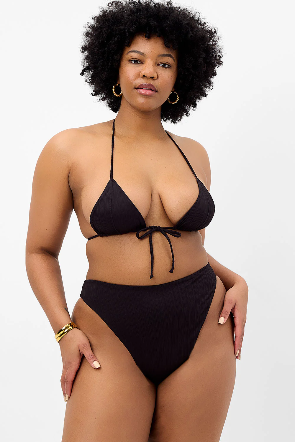 Phillipa Plissé Micro Triangle Bikini Top - Black - Image 2