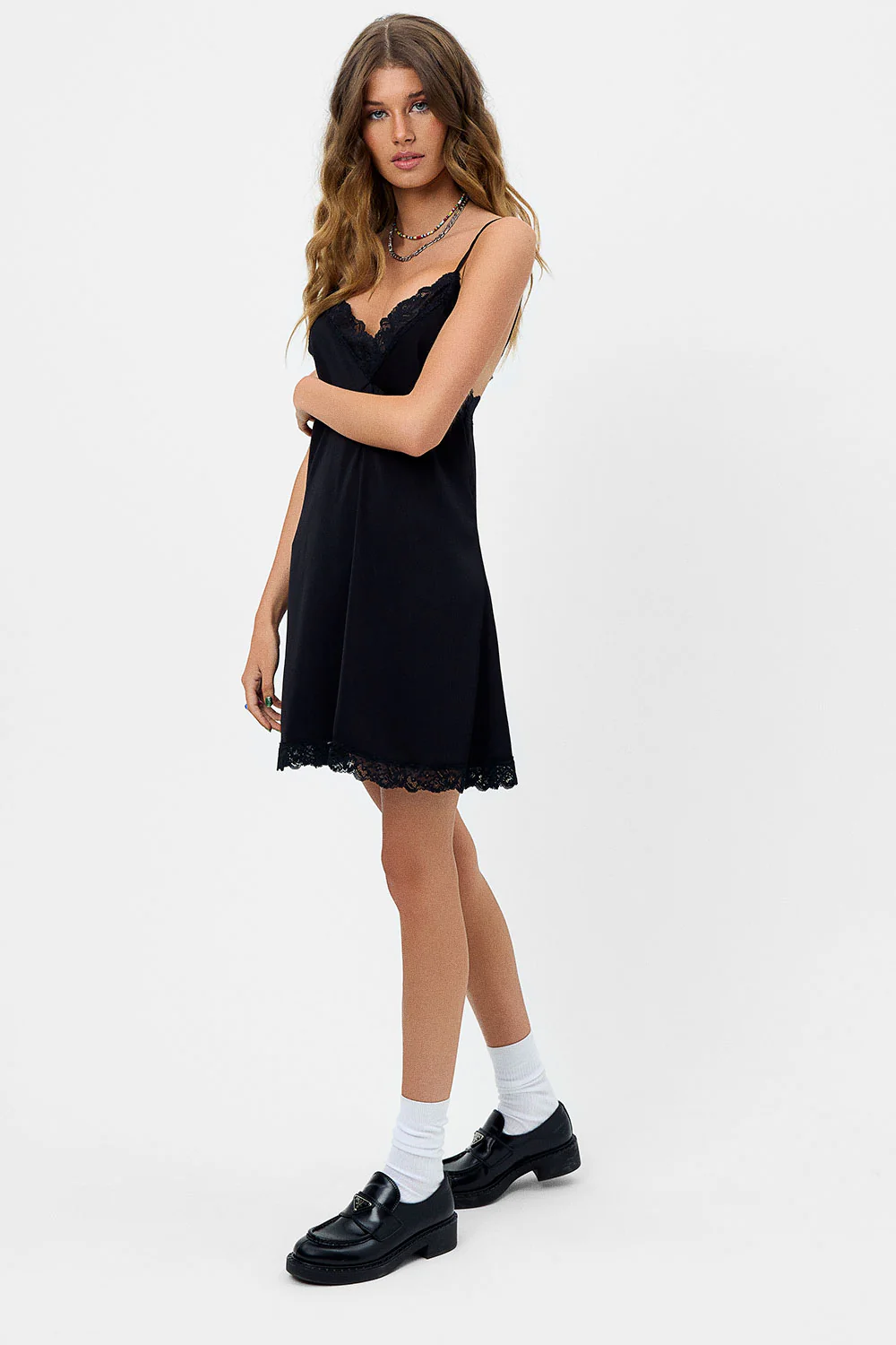 Rosie Satin Mini Dress - Black - Image 4