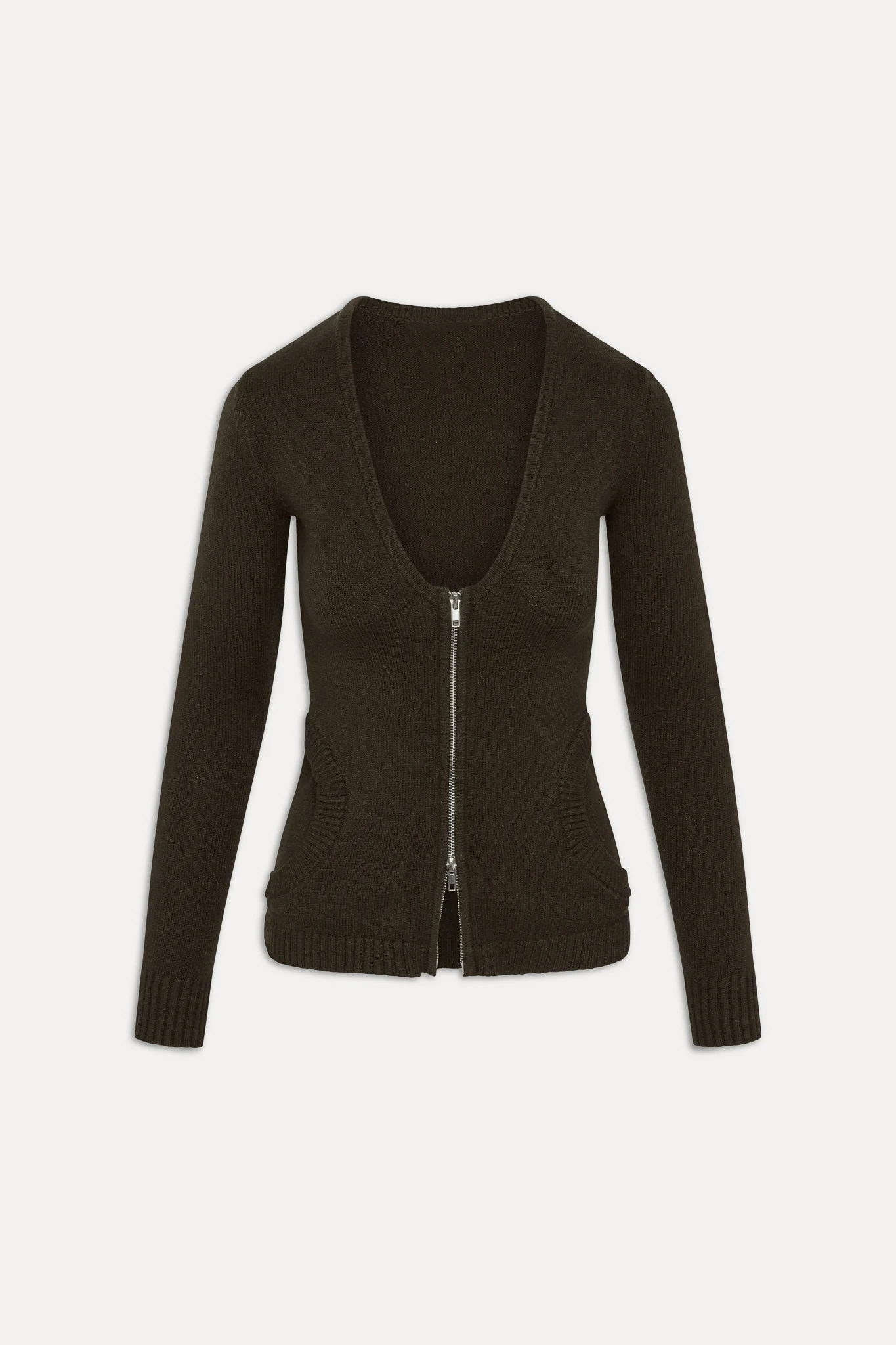 Sienna Zip Up Knit Sweater - Chocolate Brown - Image 3
