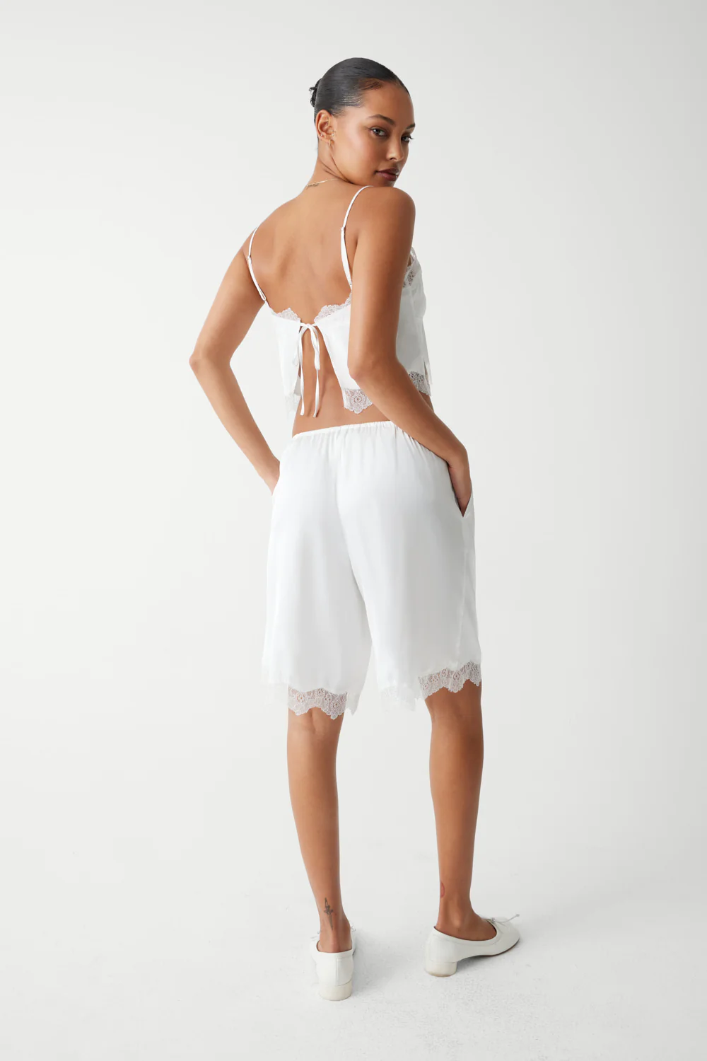 Snuggle Satin Capri Short - White - Image 2