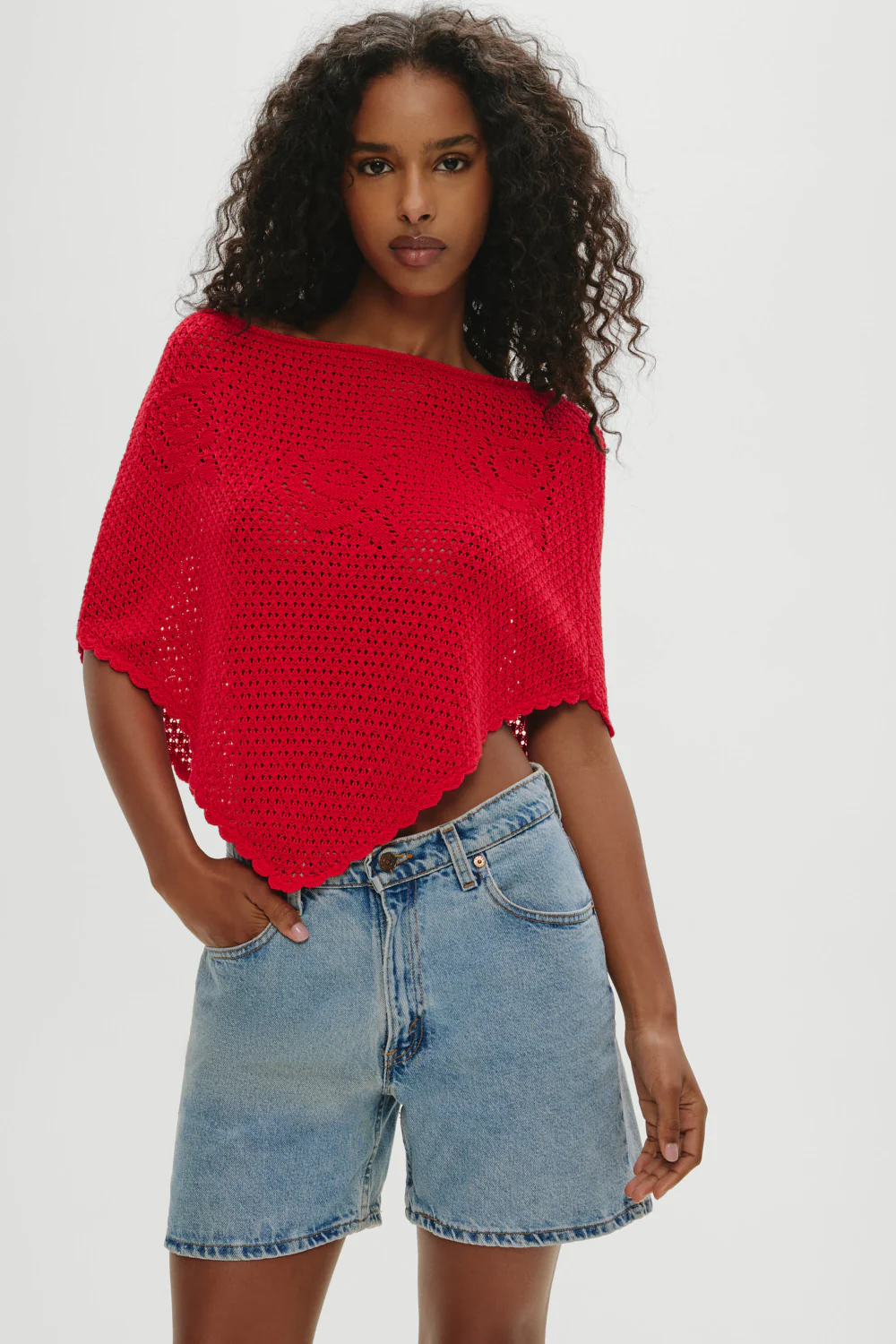 Sophie Crochet Poncho - Red Rose - Image 4