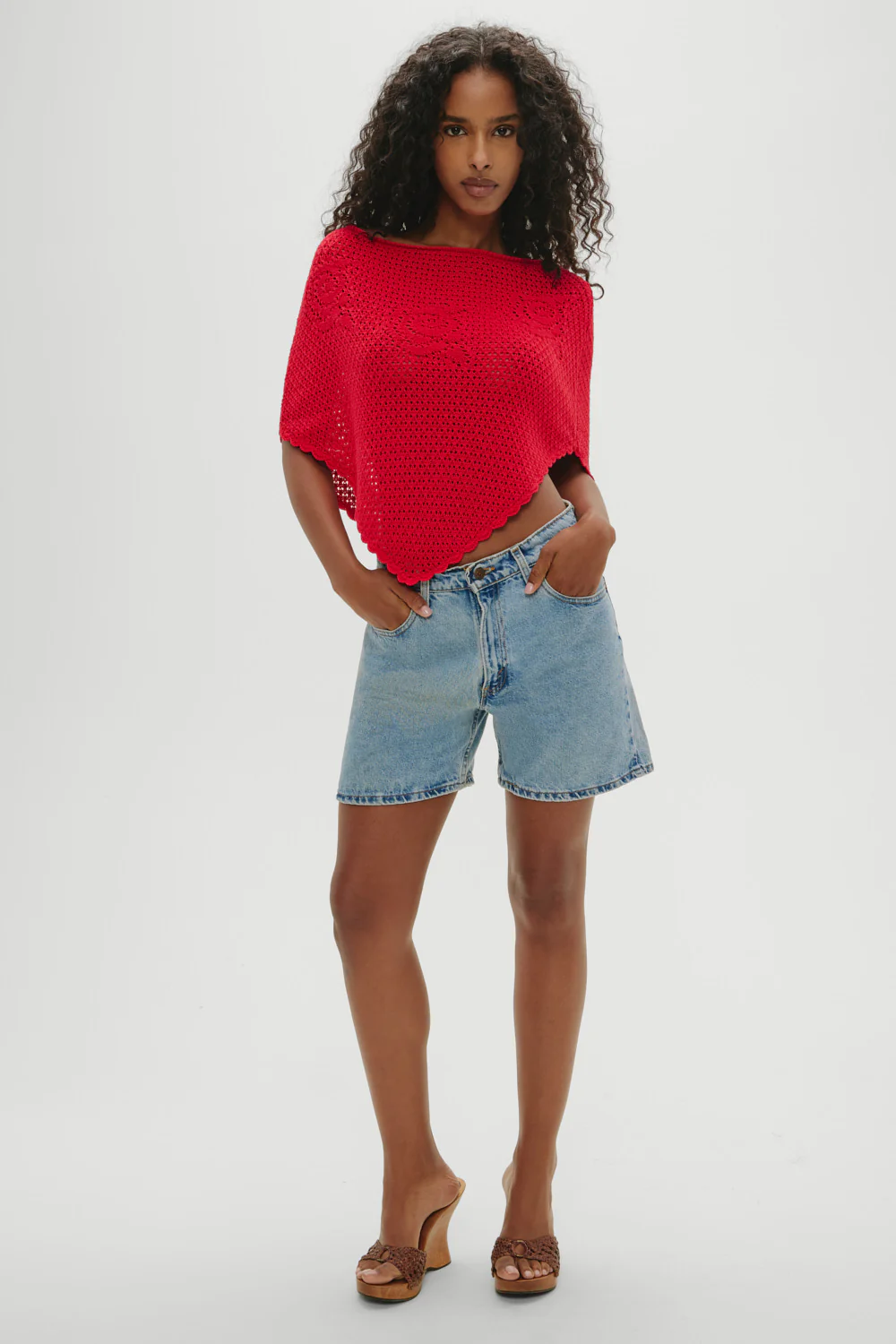 Sophie Crochet Poncho - Red Rose - Image 6