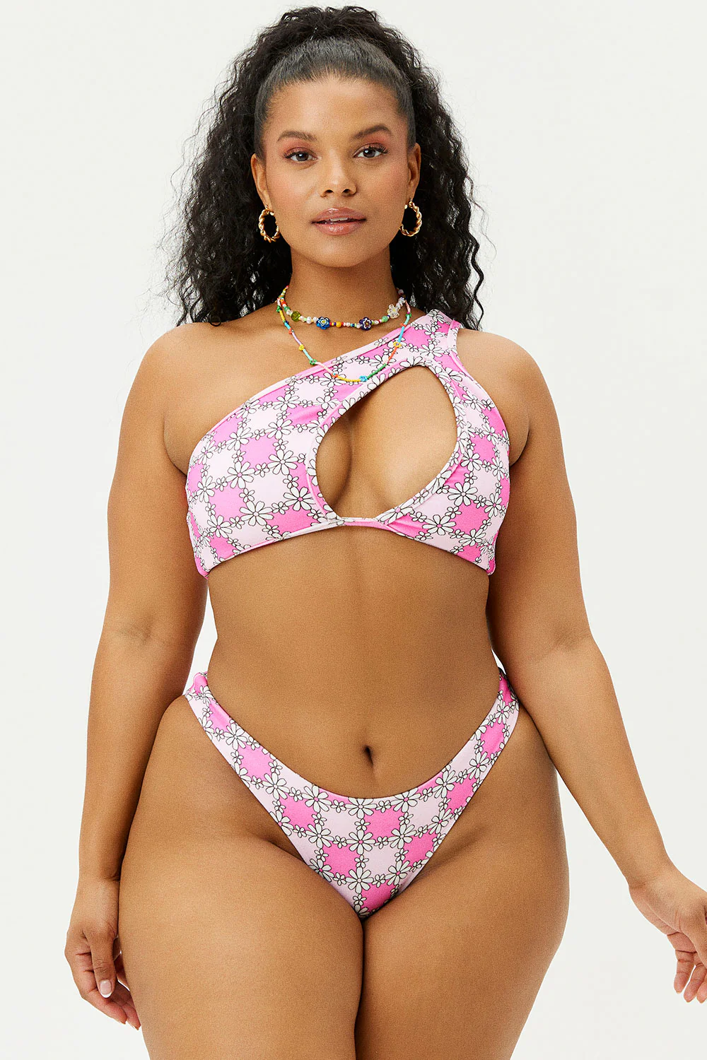 Syd Terry One Shoulder Bikini Top - Pink Daisy - Image 2