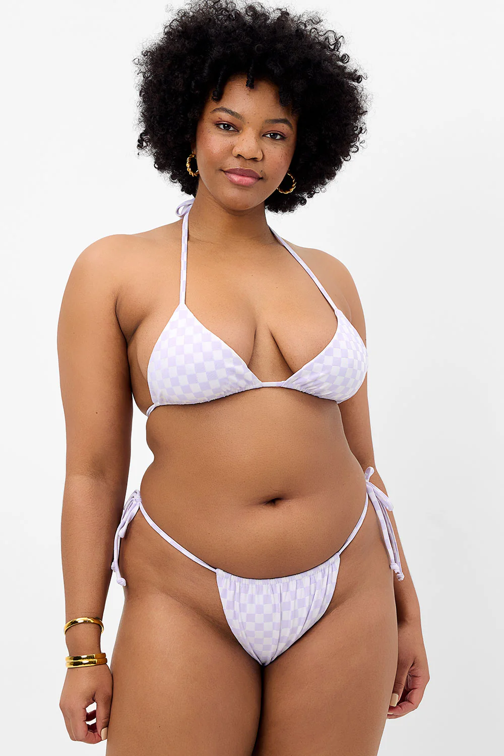 Tia Checkered String Bikini Bottom - Purple Check - Image 3