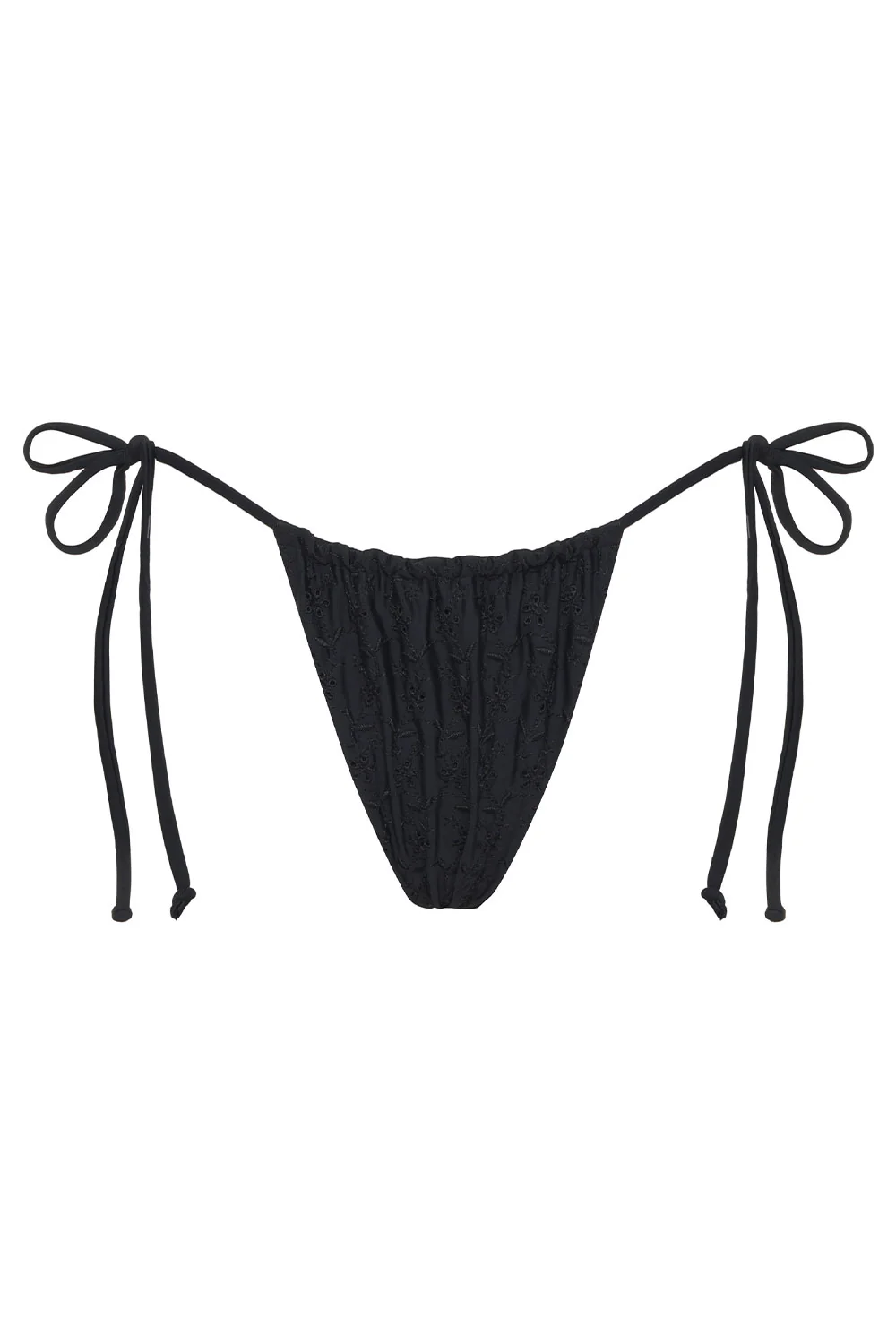 Tia Eyelet String Bikini Bottom - Black - Image 5