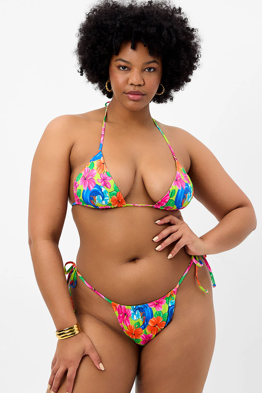 Tia Floral Triangle Bikini Top - Neon Surfer - Image 2