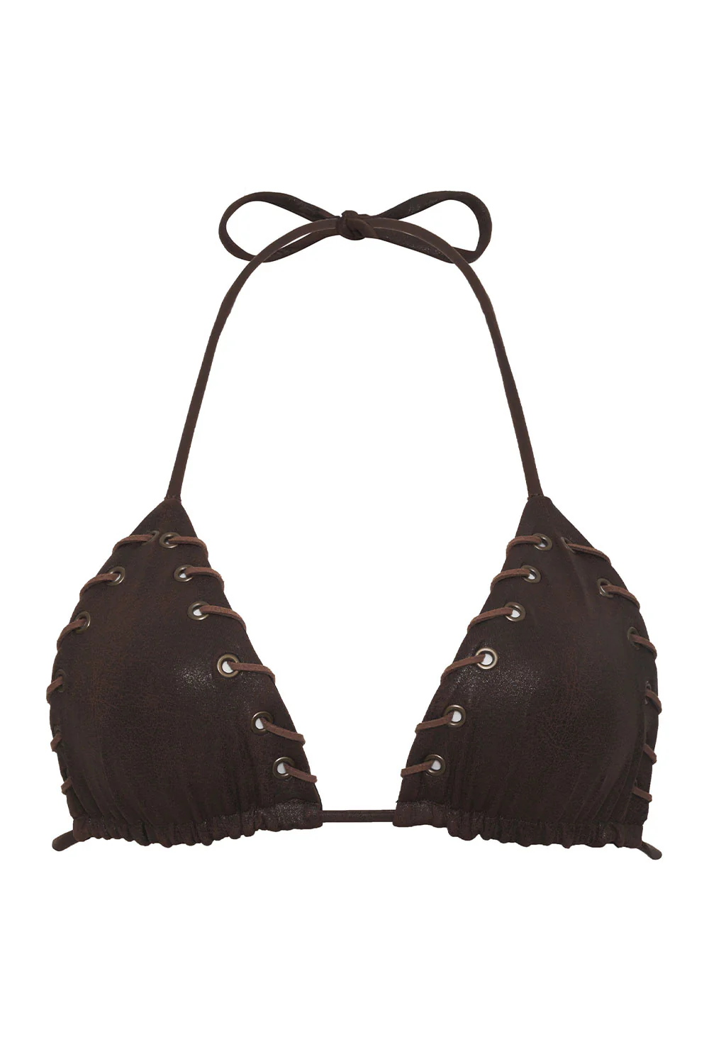 Tia Leather Look Triangle Bikini Top - Cocoa - Image 3