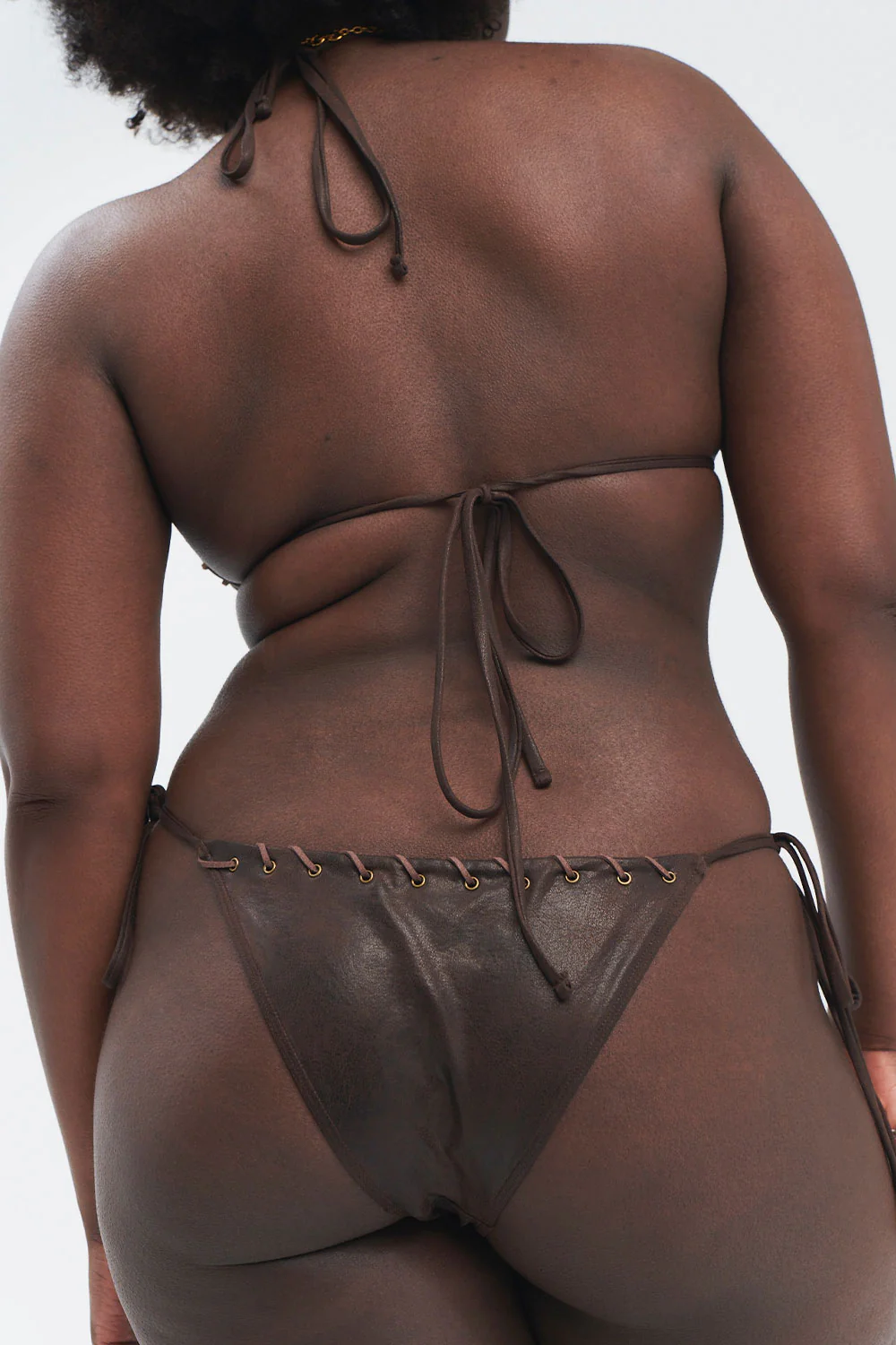 Tia Leather Look Triangle Bikini Top - Cocoa - Image 8