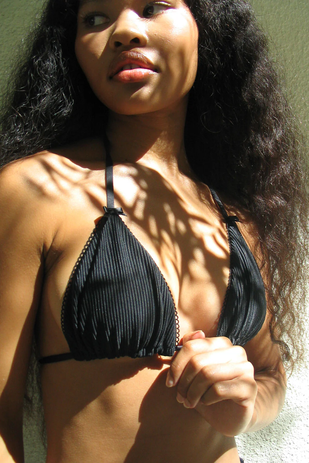 Tia Ribbed Triangle Bikini Top - Midnight - Image 4
