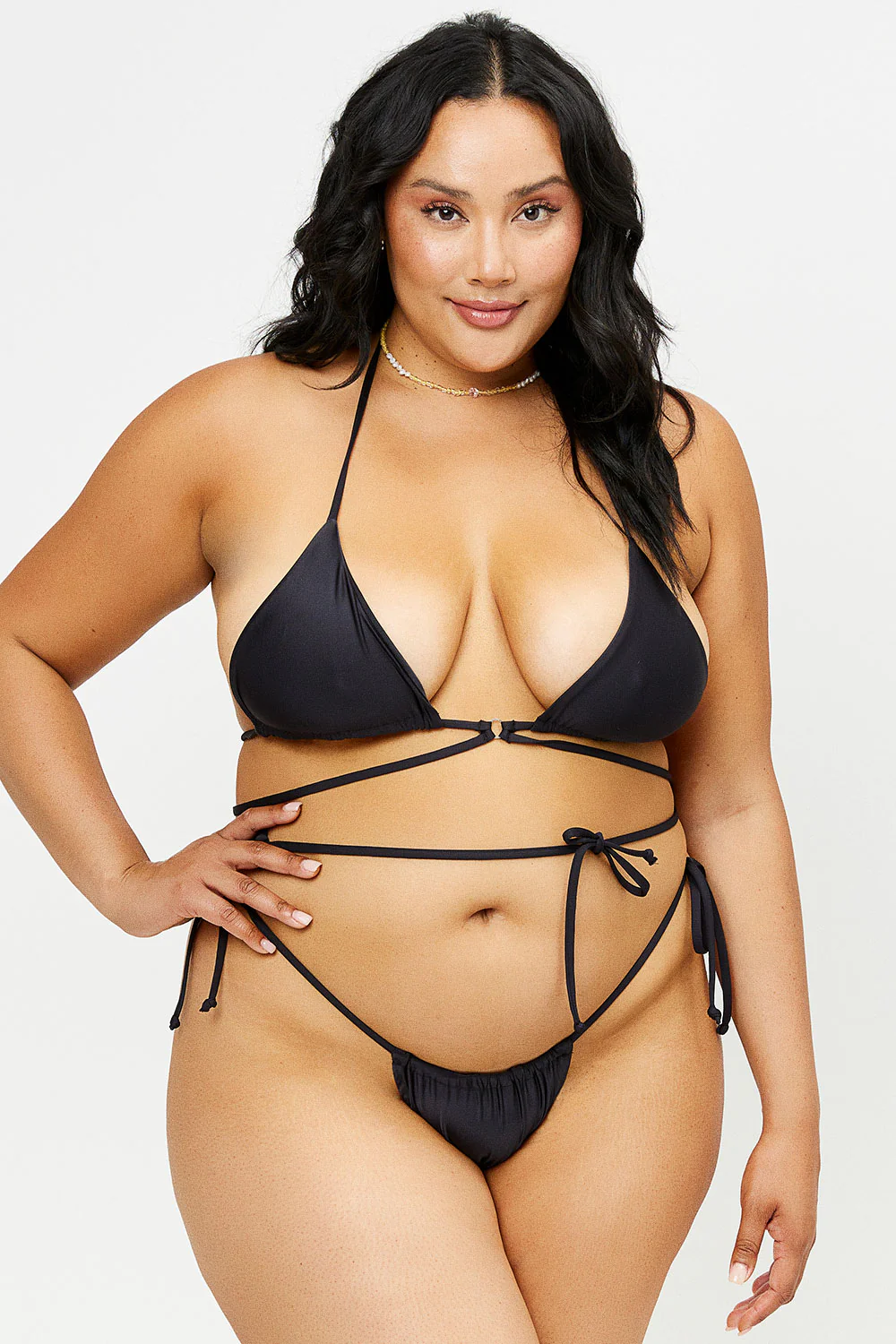 Tia Satin String Bikini Bottom - Black - Image 3