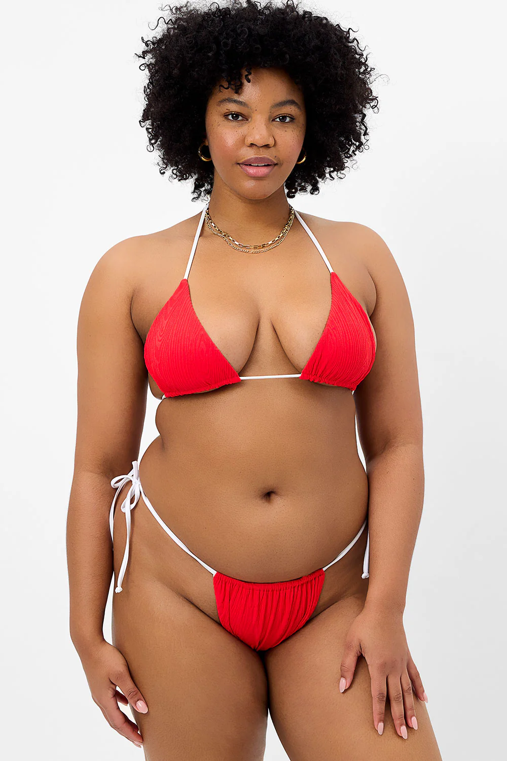Tia Textured Triangle Bikini Top - Flame - Image 2